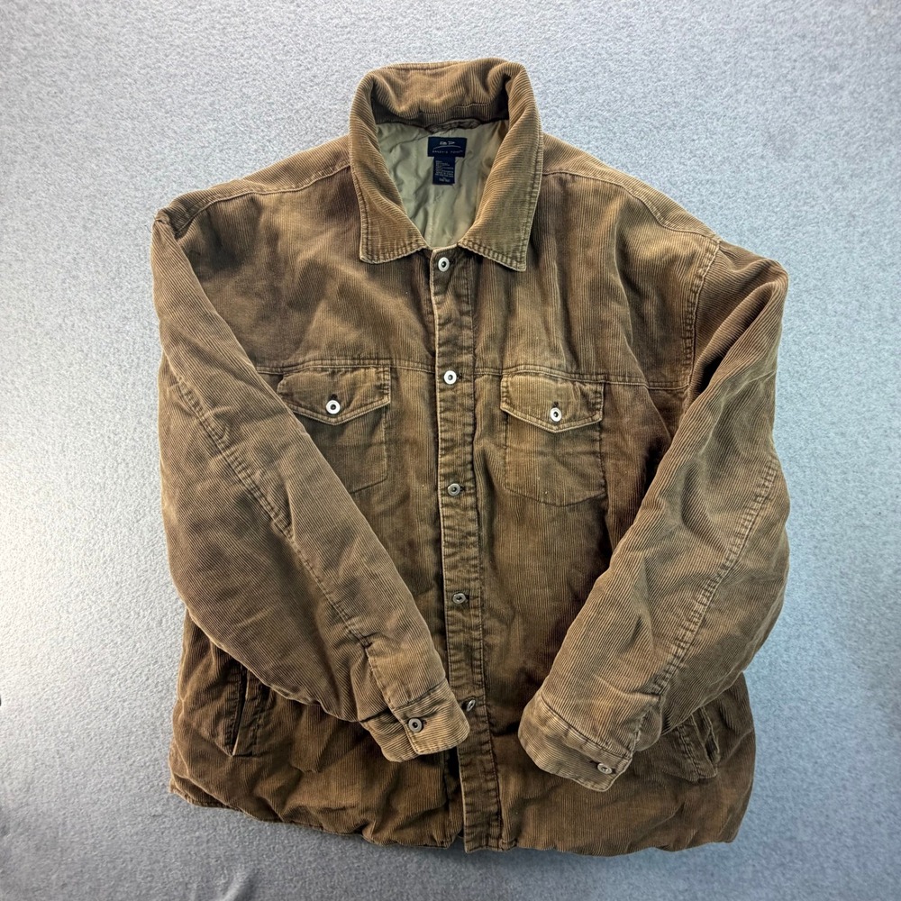 Baileys Point Mens XL Brown Corduroy Quilted Lined Button Front Jacket Coat